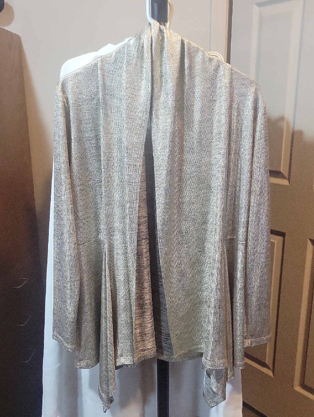 Clara Sun Woo Metallic Open-Front Draped Shrug - Silver